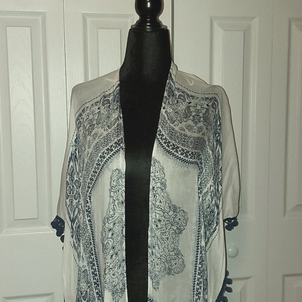 Blue and White Kimono/Beach coverup
